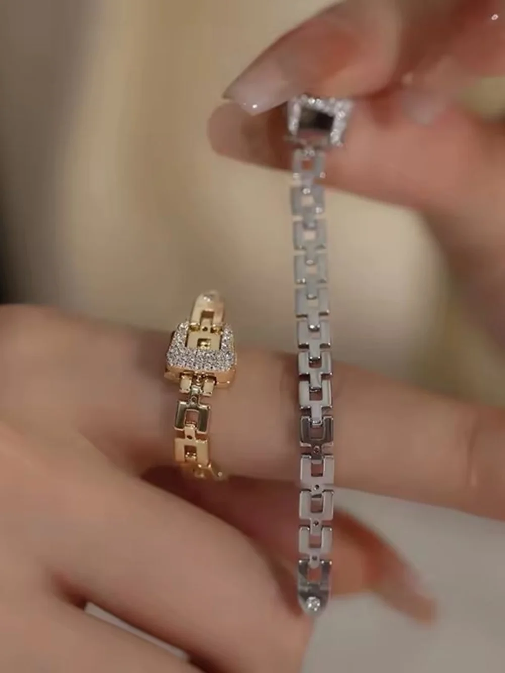 Silver-Tone Chain Bracelet with Pavé 'E' Clasp